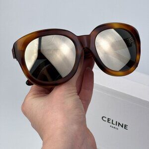 Celine Women BRAND NEW Sunglasses Light Havana Smoke Mirror Oval CL40071I 56C